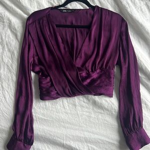 ZARA purple knitted surplice crop top (S)